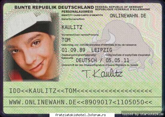 Tot ce stitzi despre el! - yo am gasit pe un site o poza cu buletinul lu - Tom Kaulitz!!